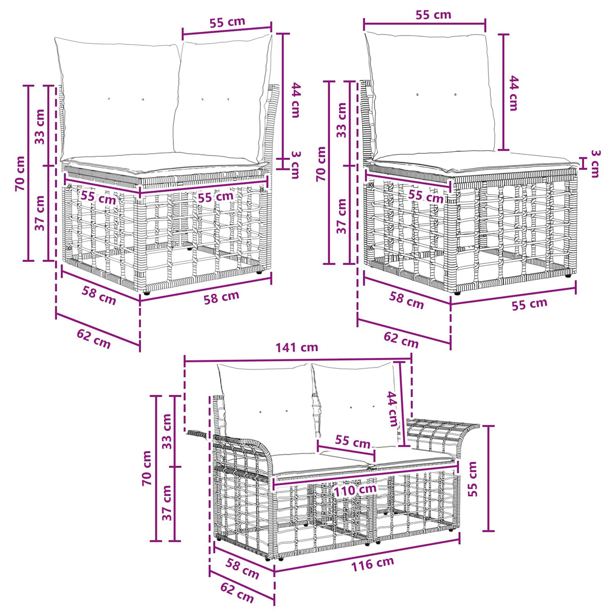 vidaXL Outdoor Sofa Set 12 pcs Black and Dark Grey Polyester