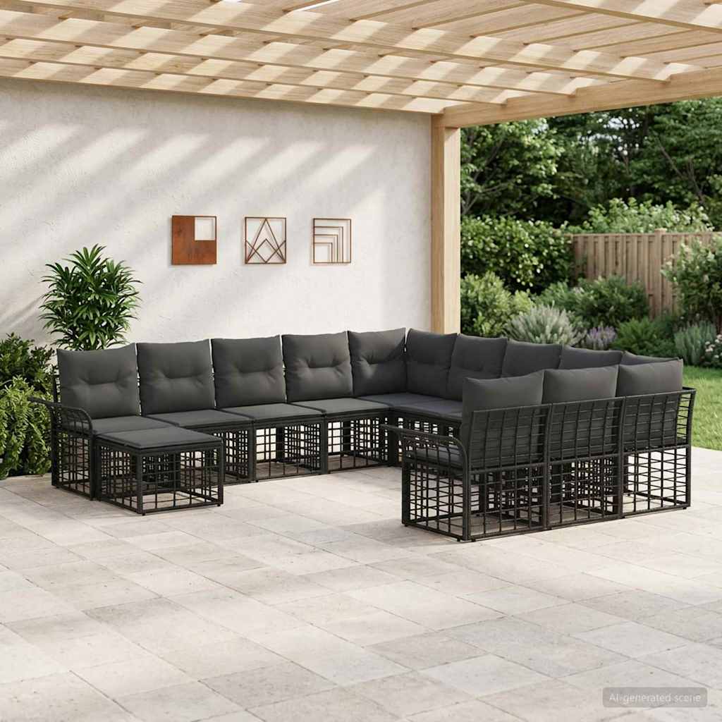 vidaXL Tuinbank Set 12 pcs Zwart en Donker Grijs poly rattan