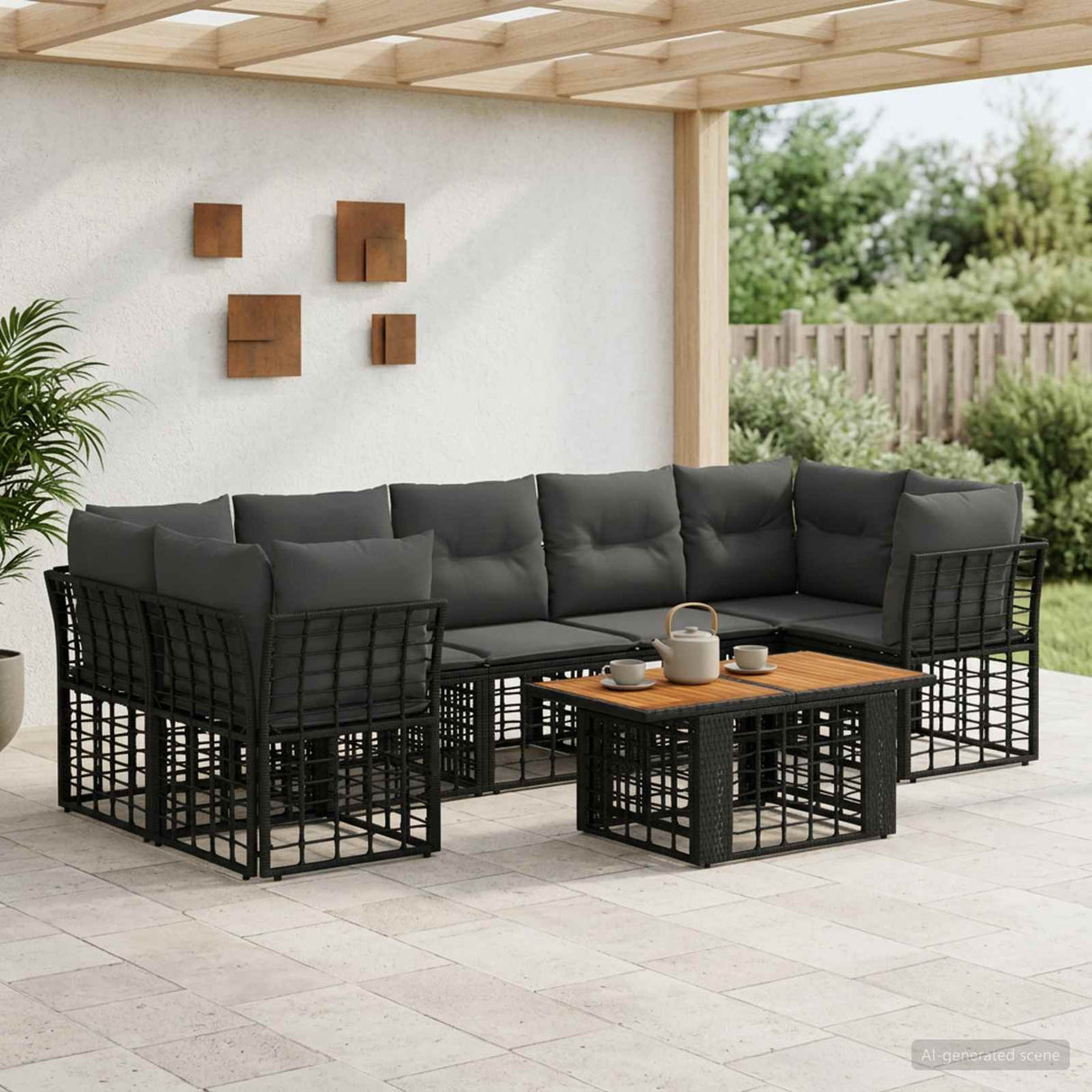vidaXL Tuinbank Set 8 st Zwart en Donkergrijs poly rattan
