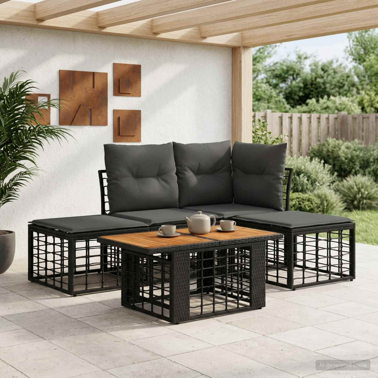 vidaXL Tuinbank Set 5 st Zwart en Donkergrijs poly rattan