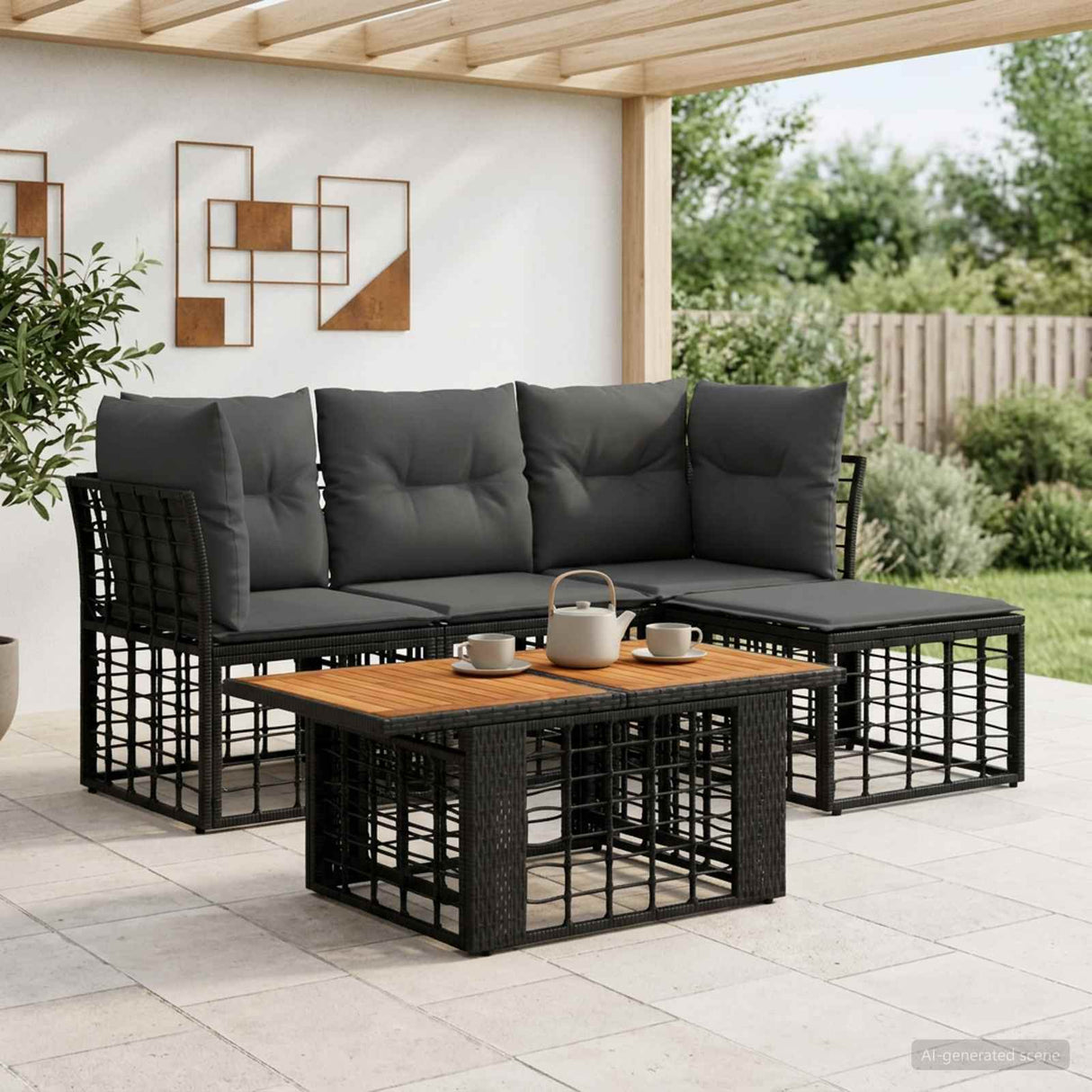 vidaXL Tuinbank Set 5 st Zwart en Donkergrijs poly rattan