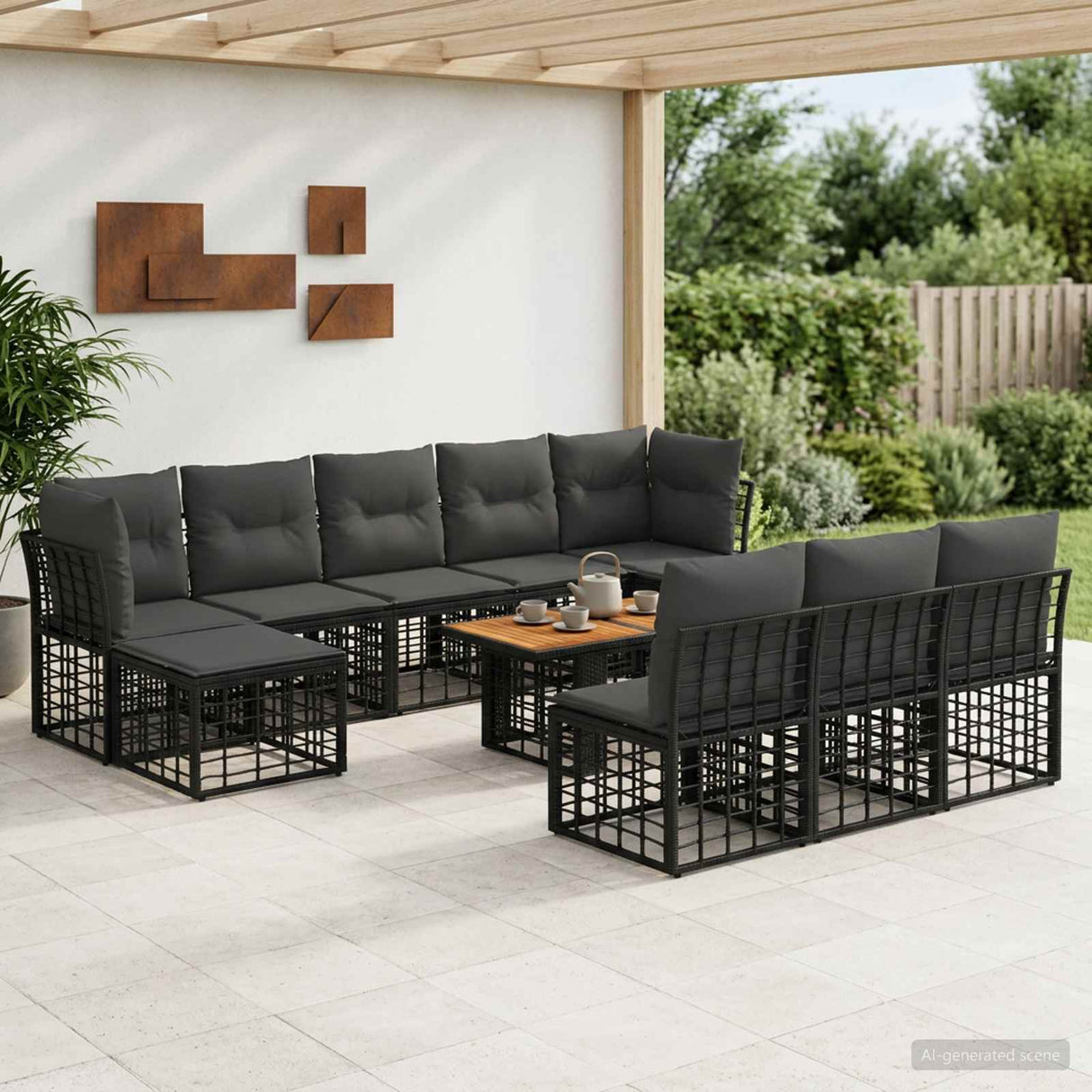 vidaXL Tuinbank Set 11 st Zwart en Donkergrijs poly rattan