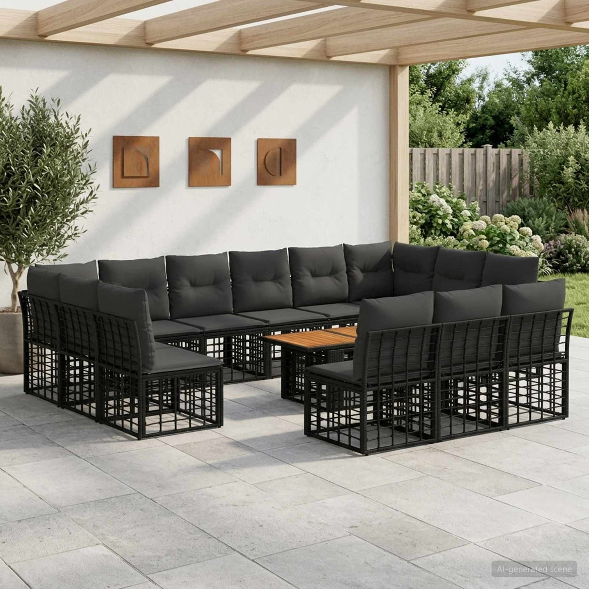 vidaXL Tuinbank Set 14 st Zwart en Donkergrijs poly rattan