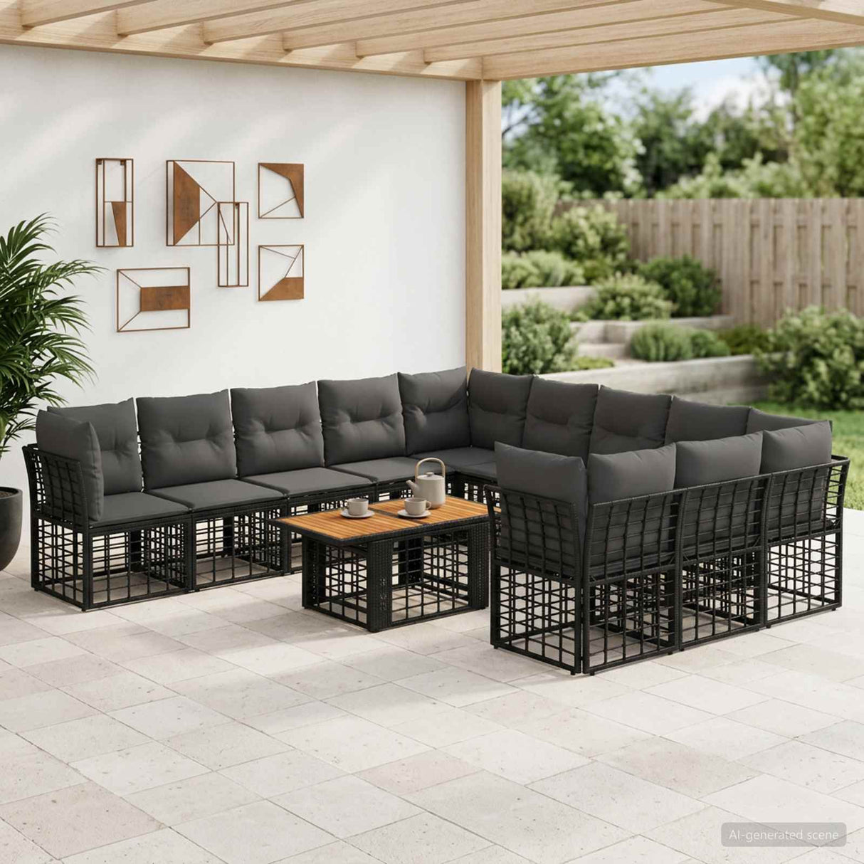 vidaXL Tuinbank Set 12 st Zwart en Donkergrijs poly rattan