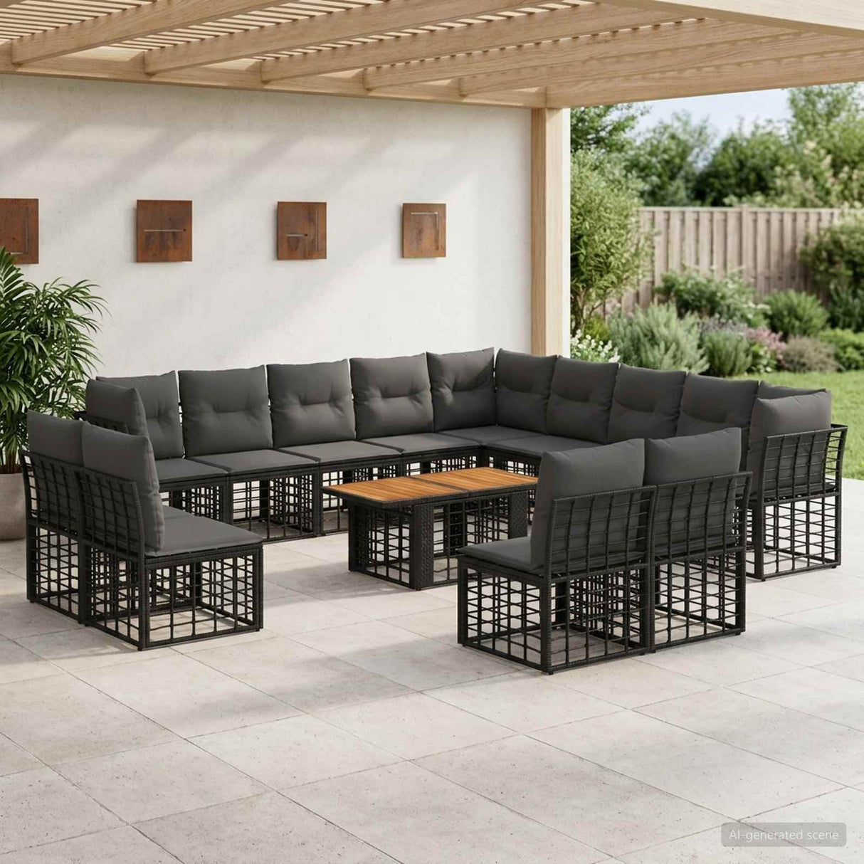 vidaXL Tuinbank Set 14 st Zwart en Donkergrijs poly rattan