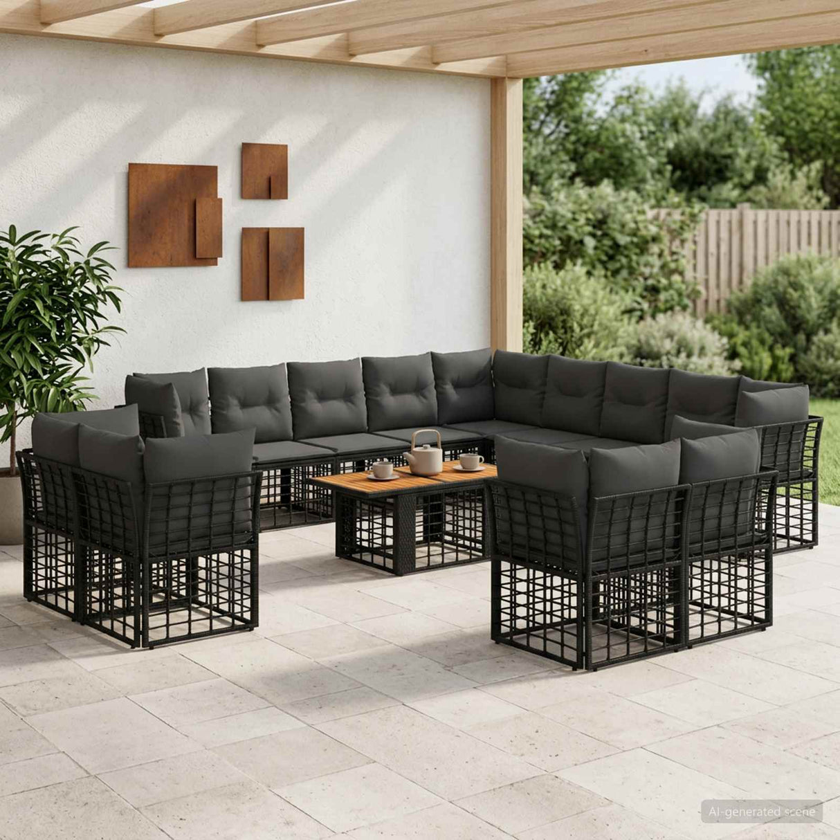 vidaXL Garden Bench Set 14 pcs Black and Dark Grey poly rattan
