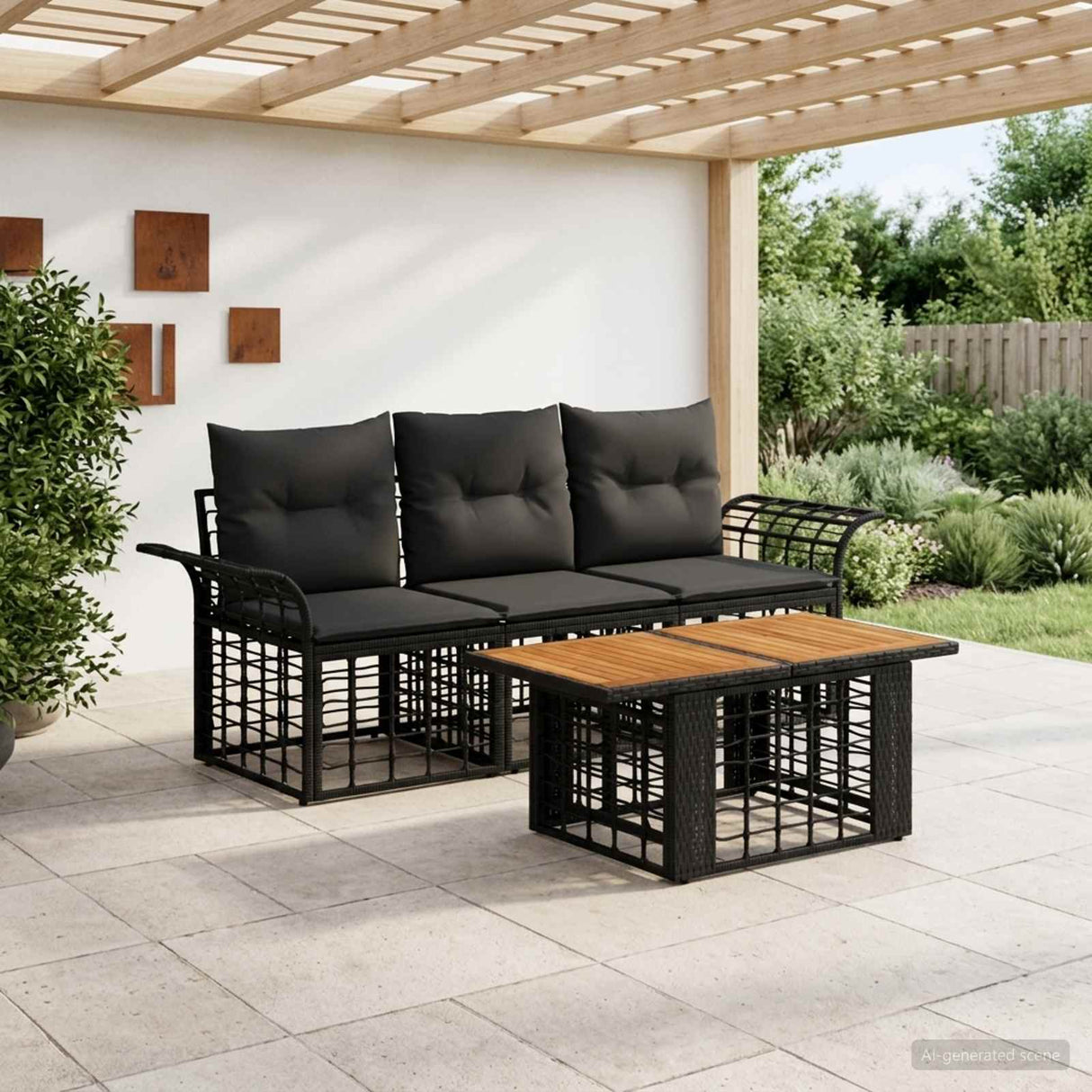 vidaXL Garden Sofa Set 4 pcs Black and Dark Grey Poly Rattan