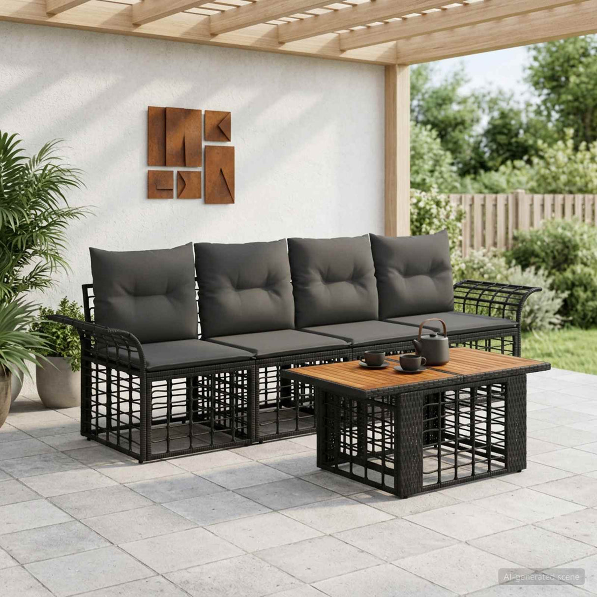 vidaXL Tuinbank Set 5 st Zwart en Donkergrijs poly rattan