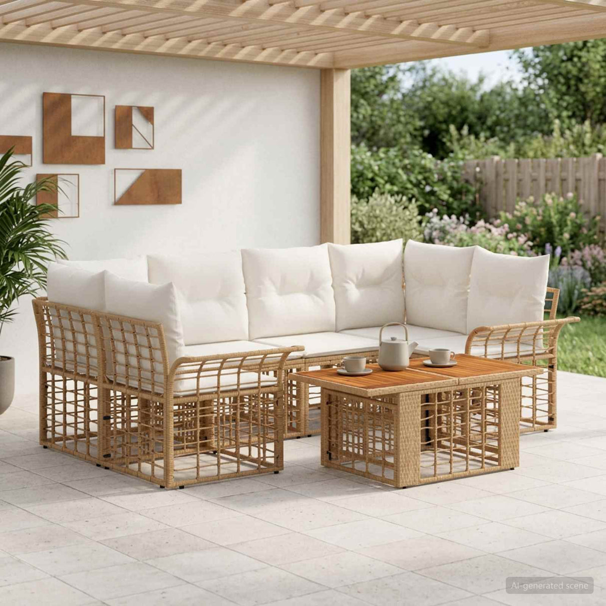 vidaXL Tuinbank Set 7 st Zwart en Donkergrijs poly rattan
