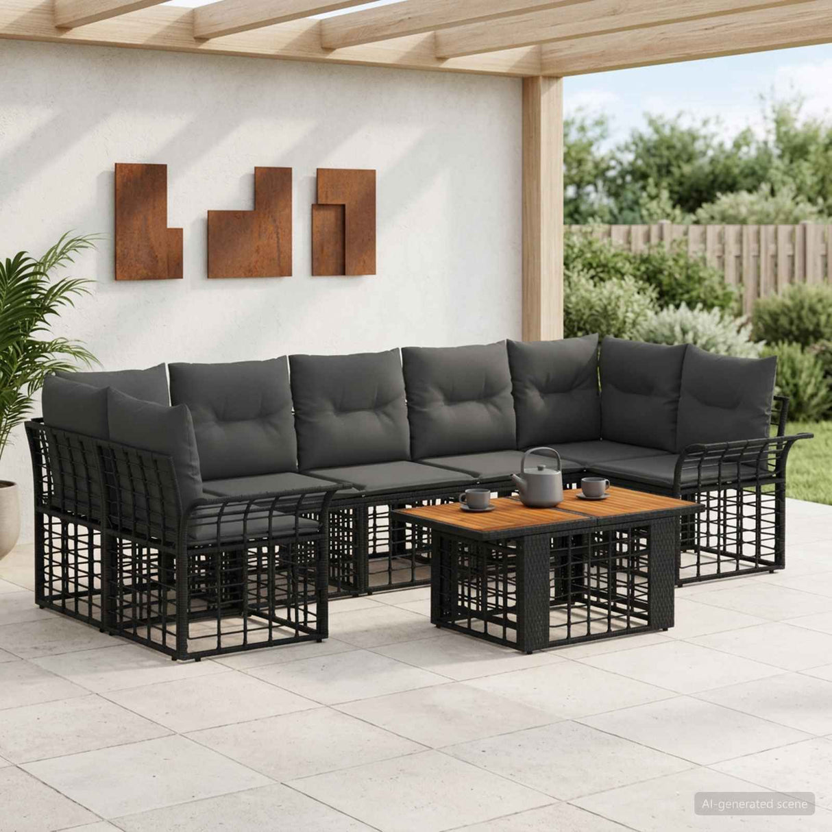 vidaXL Tuinbank Set 8 st Zwart en Donkergrijs poly rattan