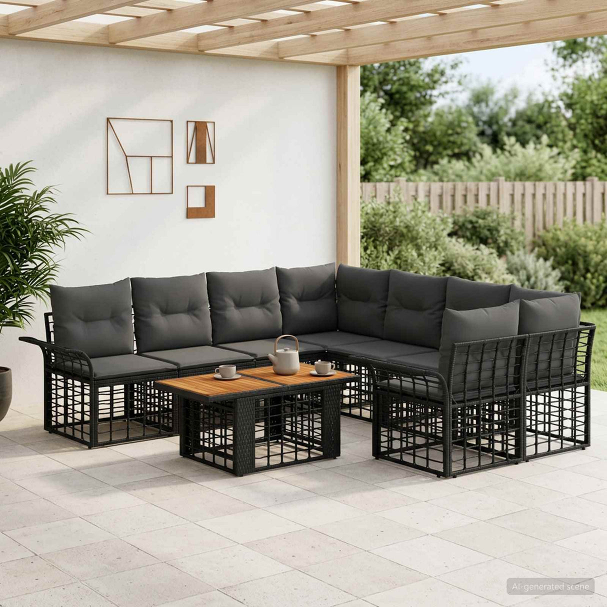 vidaXL Tuinbank Set 9 st Zwart en Donkergrijs poly rattan