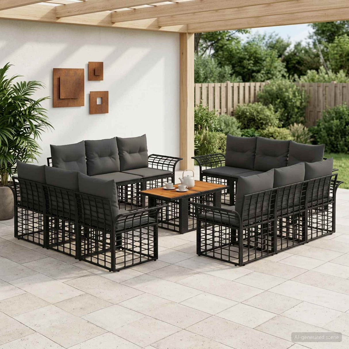 vidaXL Tuinbank Set 13 st Zwart en Donkergrijs poly rattan