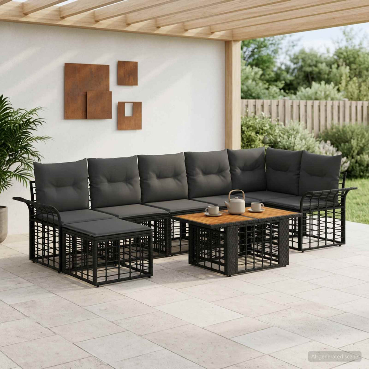 vidaXL Tuinbank Set 8 st Zwart en Donkergrijs poly rattan