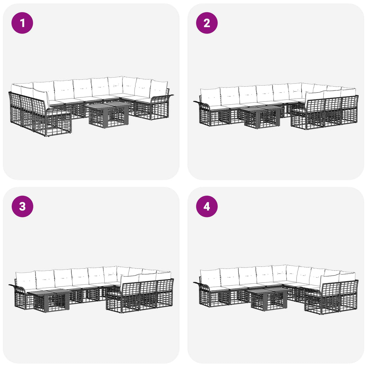 vidaXL Tuinbank Set 11 st Zwart en Donkergrijs poly rattan