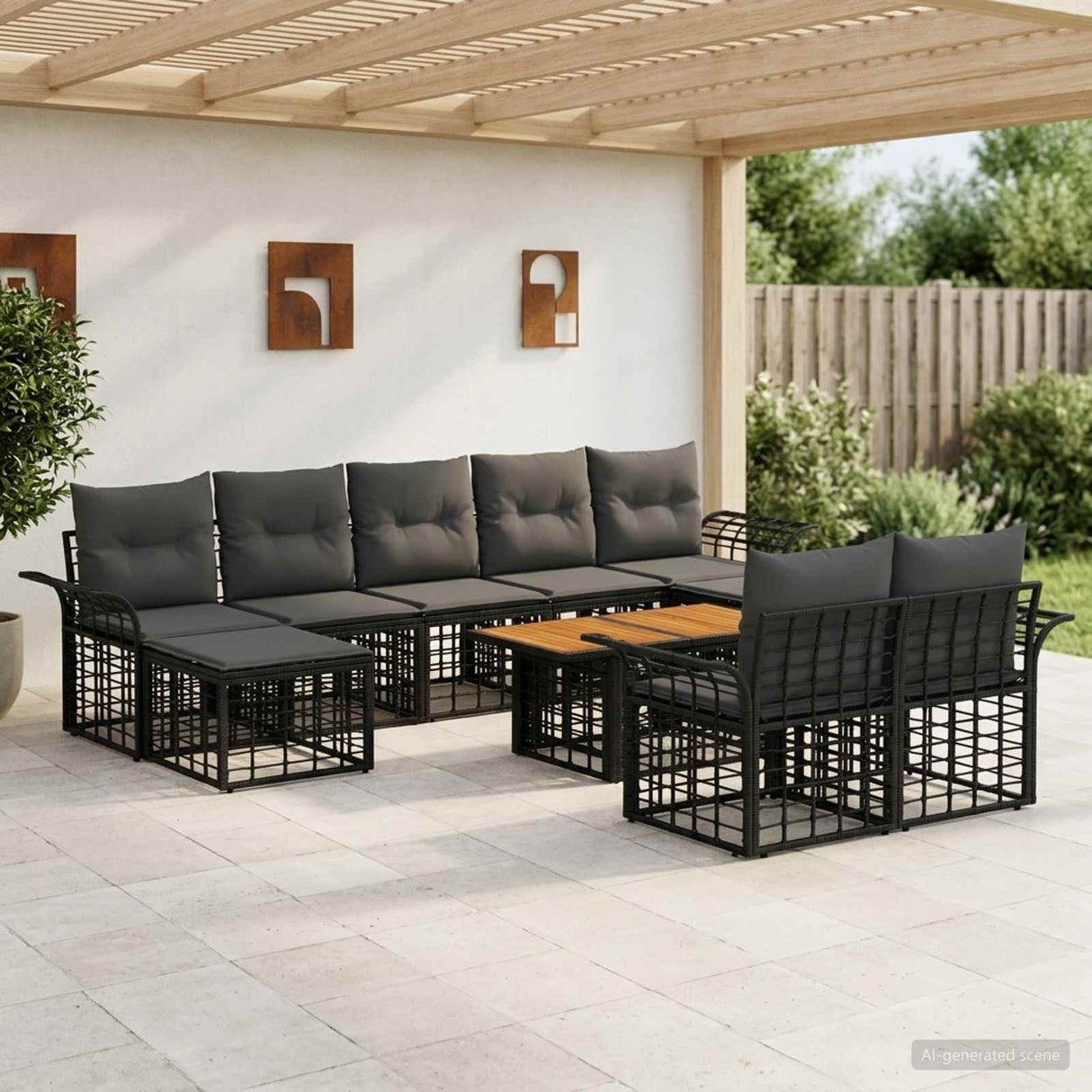 vidaXL Tuinbank Set 10 st Zwart en Donkergrijs poly rattan