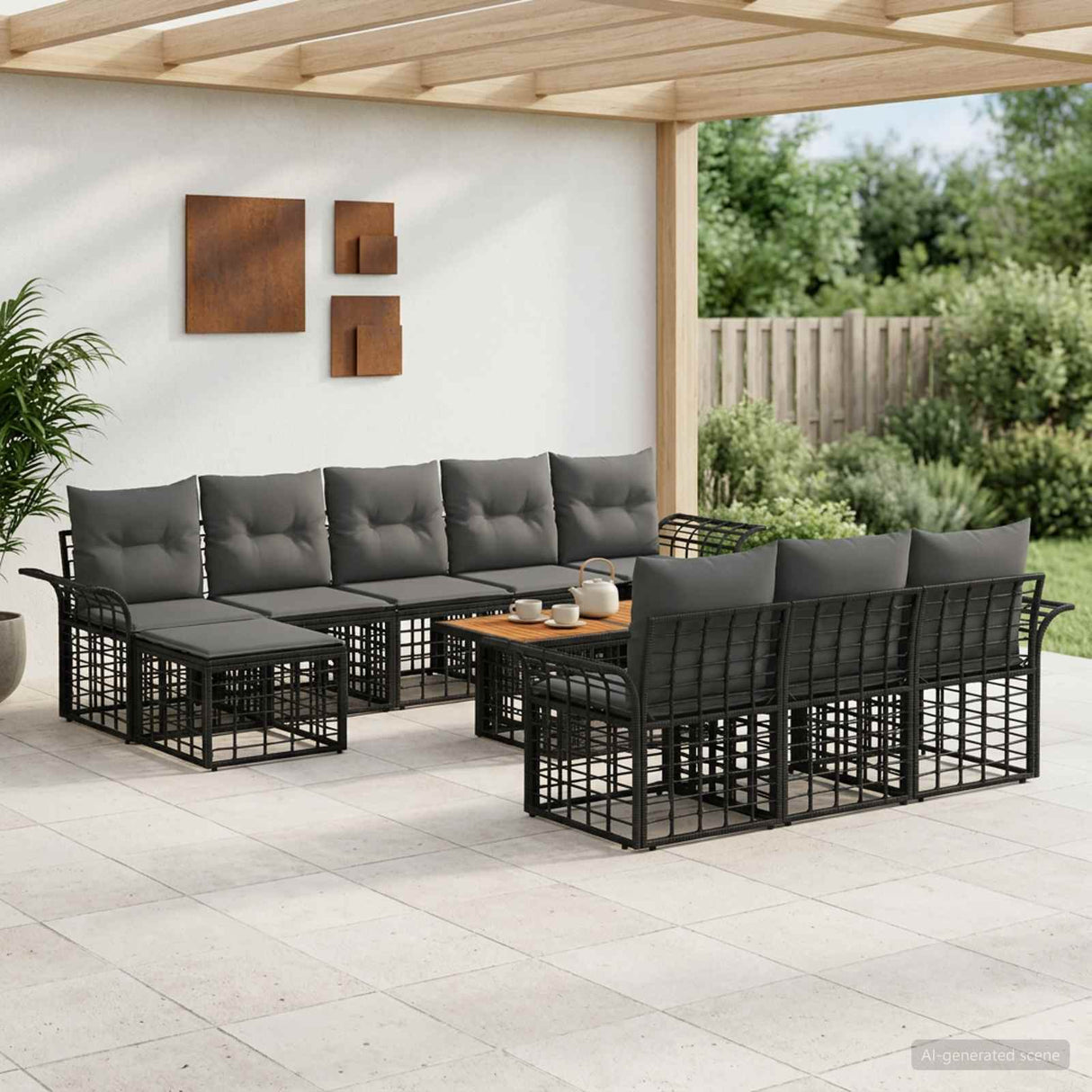 vidaXL Garden Sofa Set 11 Pieces Black and Dark Grey Poly Rattan