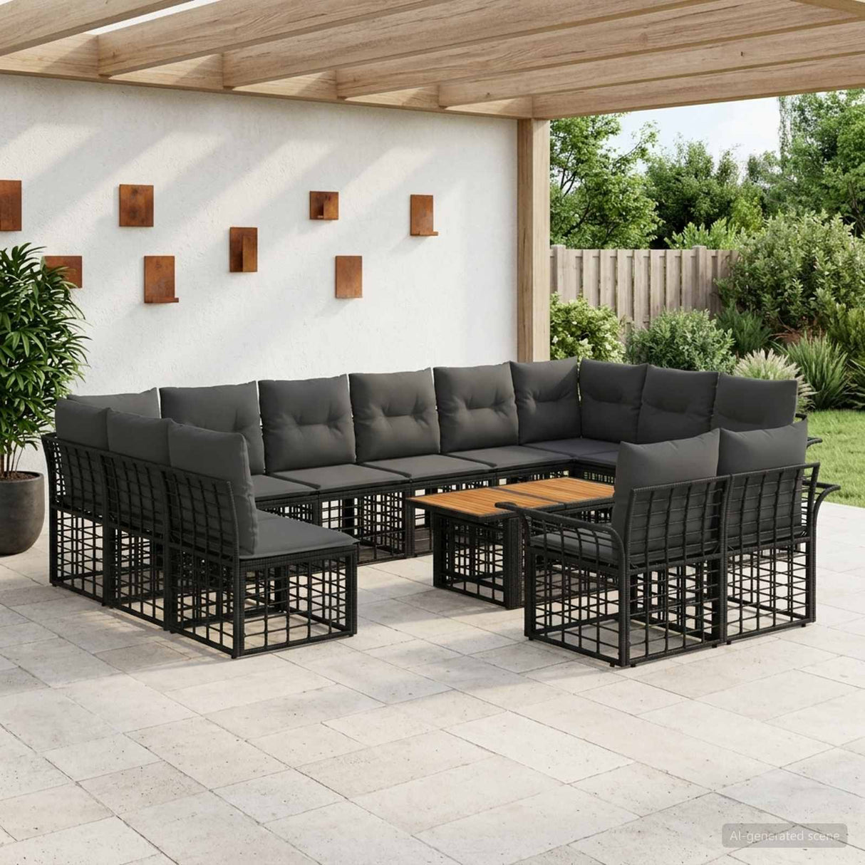 vidaXL Tuinbank Set 13 st Zwart en Donkergrijs poly rattan