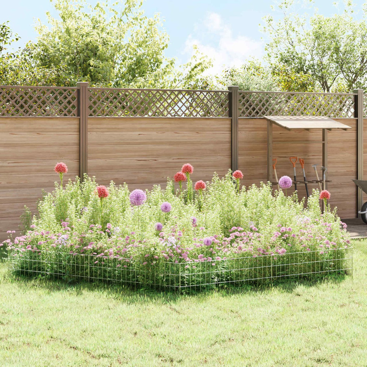 vidaXL Tuinhek met palen 48 pcs 95 x 30 cm Mesh Gegalvaniseerd staal