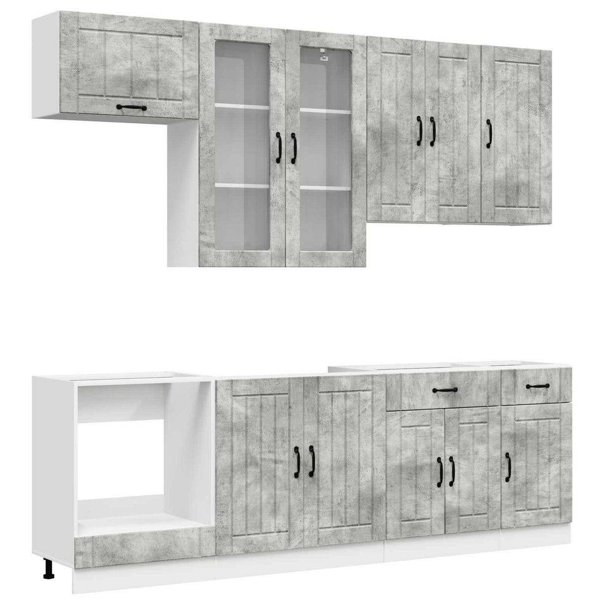 vidaXL Keukenblok LUCCA 8 pcs Wit Bewerkt hout
