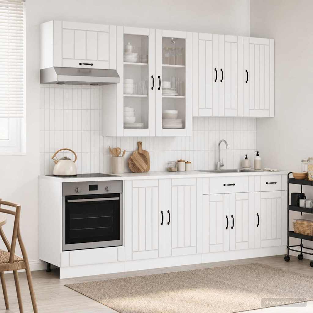 vidaXL Keukenblok LUCCA 8 pcs Wit Bewerkt hout