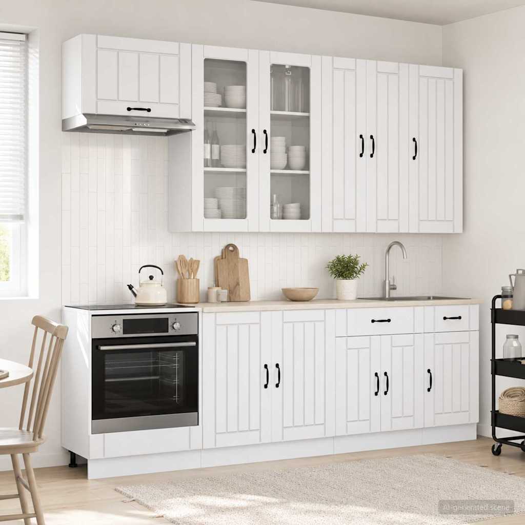 vidaXL Keukenblok LUCCA 8 pcs Wit Bewerkt hout