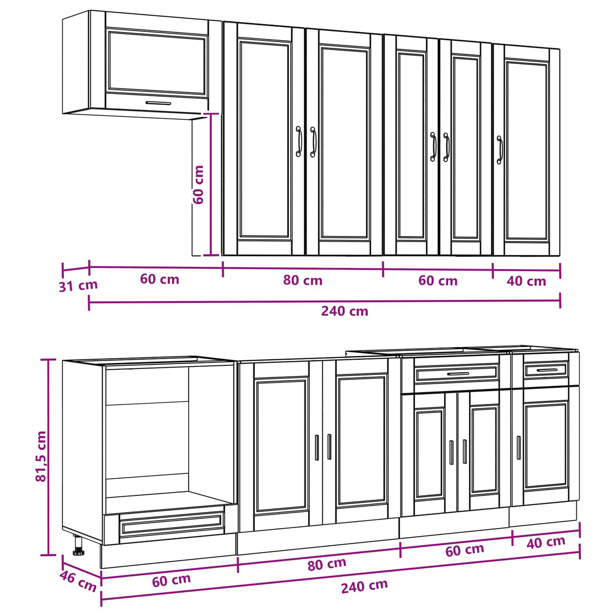 vidaXL Kitchen Set PORTO 8 pcs White Engineered Wood