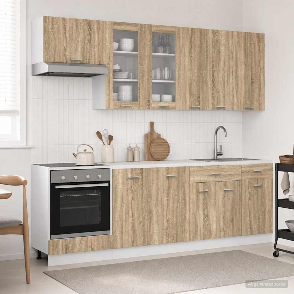 vidaXL Keukenblok LYON 8 pcs Wit Bewerkt hout