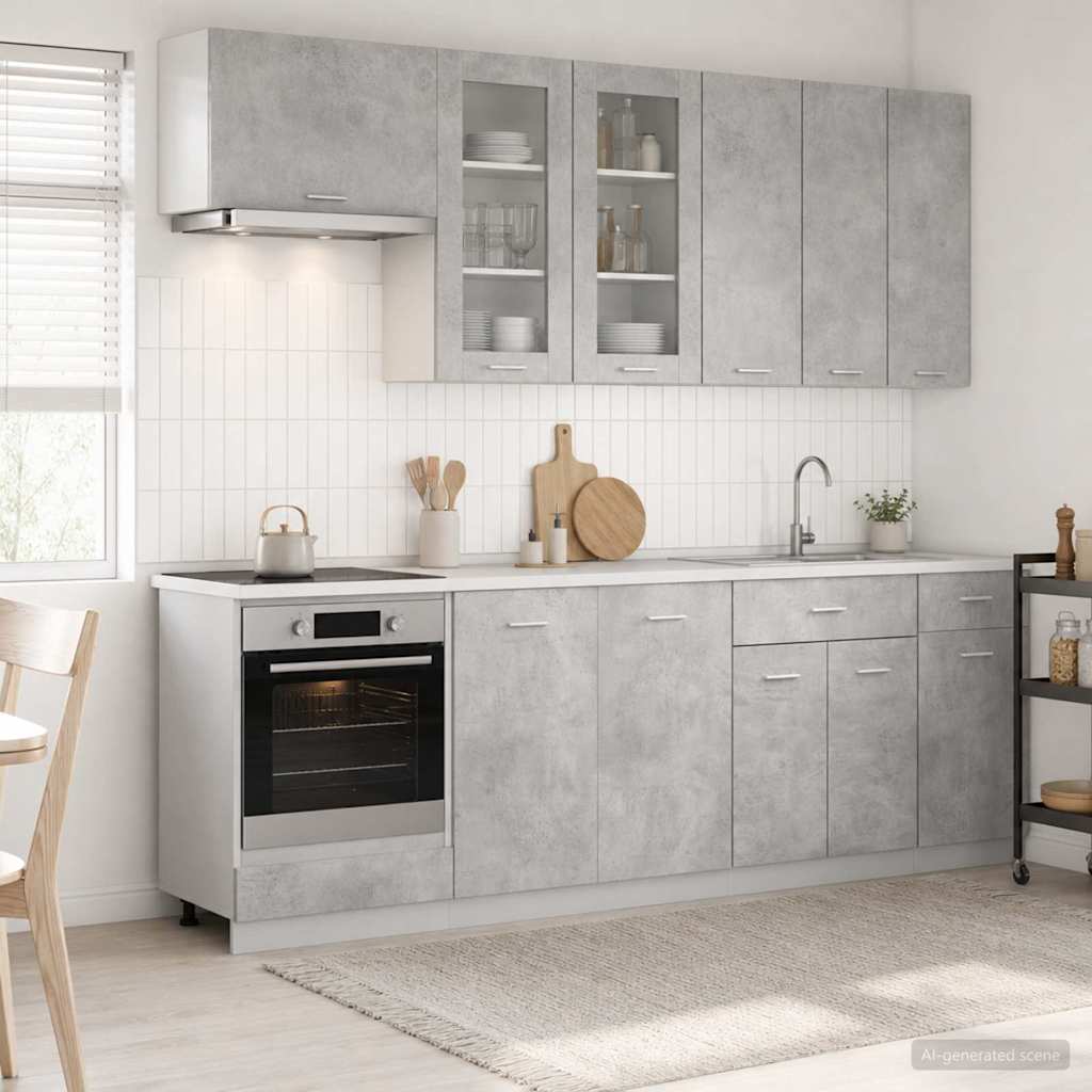 vidaXL Keukenblok LYON 8 pcs Wit Bewerkt hout