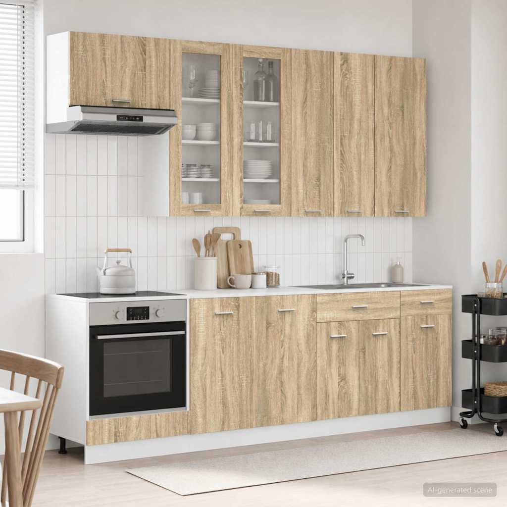 vidaXL Keukenblok LYON 8 pcs Wit Bewerkt hout
