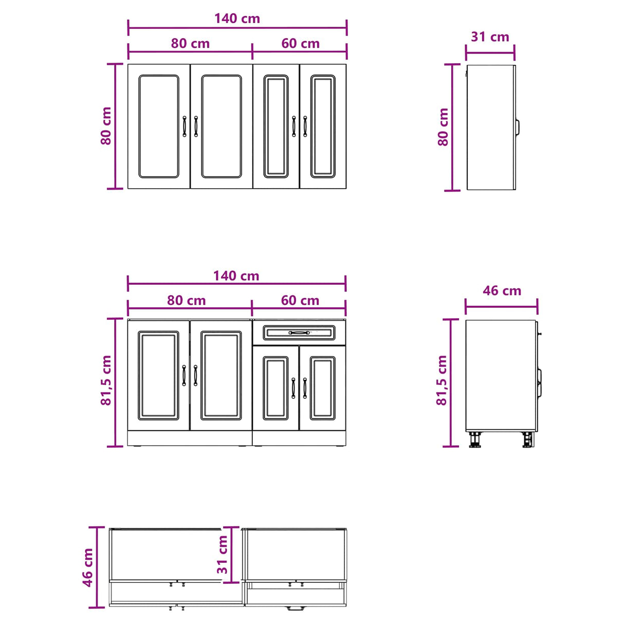 vidaXL Keukenblok KALMAR 4 pcs Wit Bewerkt hout