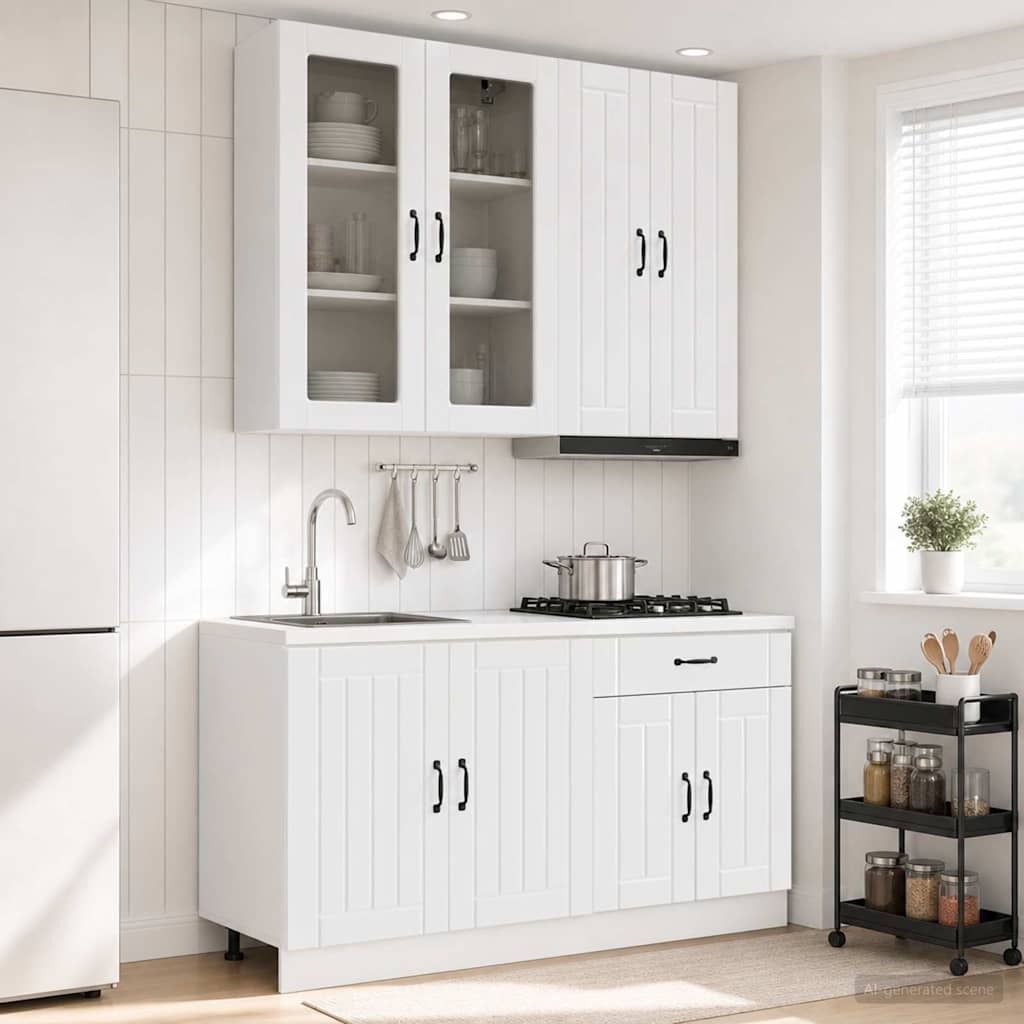 vidaXL Keukenblok LUCCA 4 pcs Wit Bewerkt hout