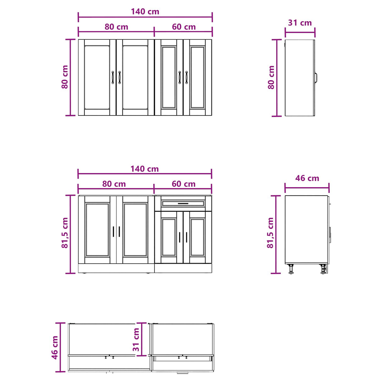 vidaXL Keukenblok PORTO 4 pcs Wit Bewerkt hout