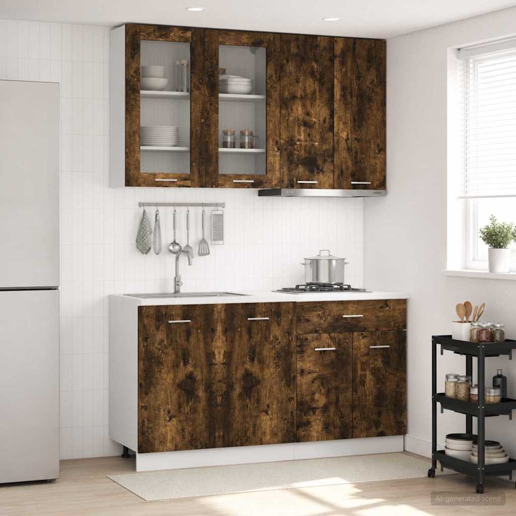 vidaXL Keukenblok LYON 4 pcs Wit Bewerkt hout