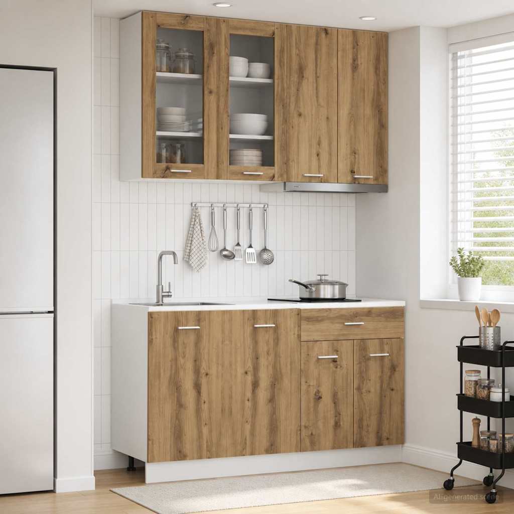 vidaXL Keukenblok LYON 4 pcs Wit Bewerkt hout