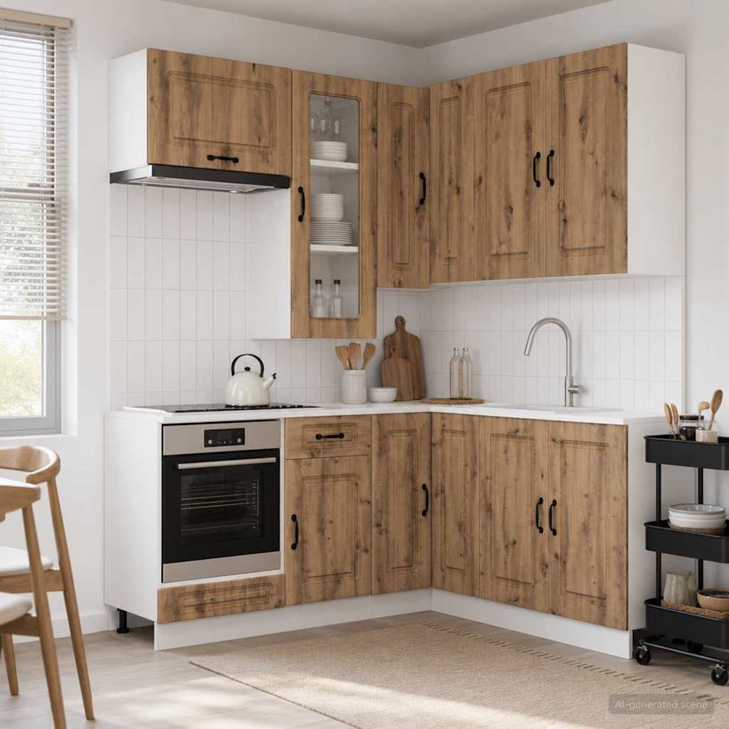 vidaXL Keukenblok KALMAR 8 pcs Wit Bewerkt hout