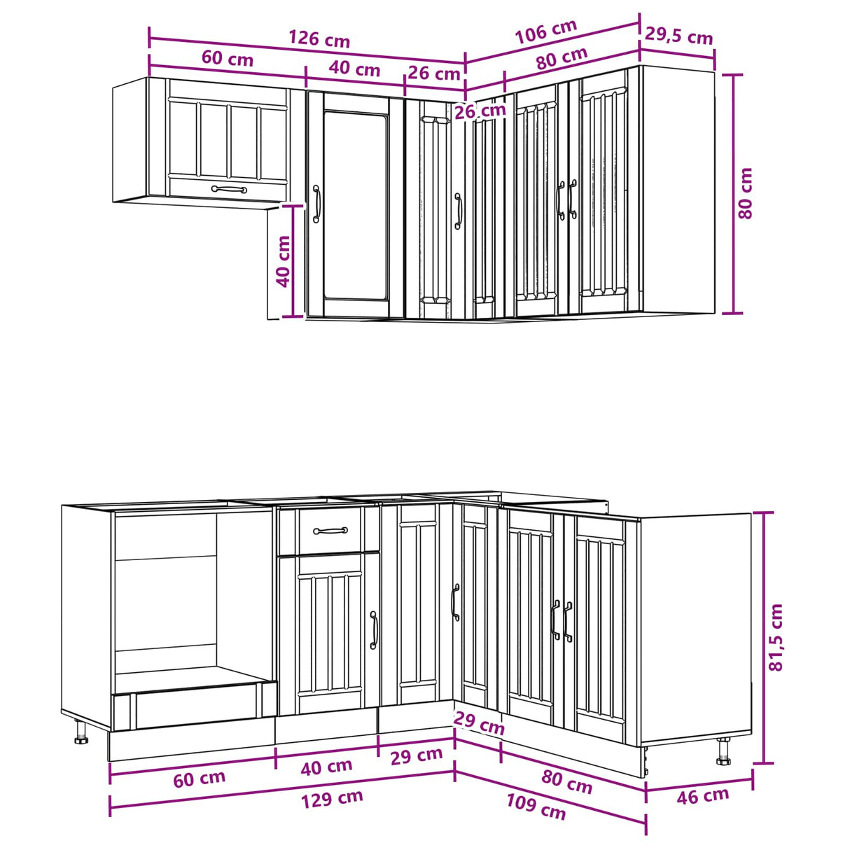 vidaXL Keukenblok LUCCA 8 pcs Wit Bewerkt hout