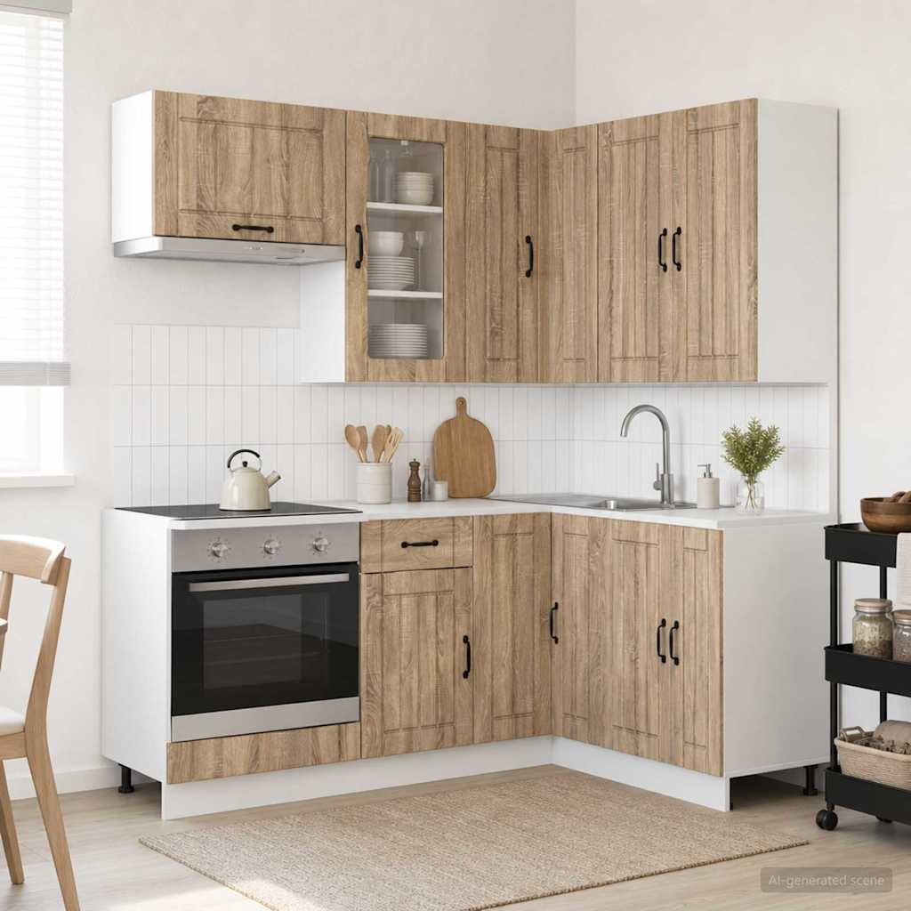 vidaXL Keukenblok LUCCA 8 pcs Wit Bewerkt hout