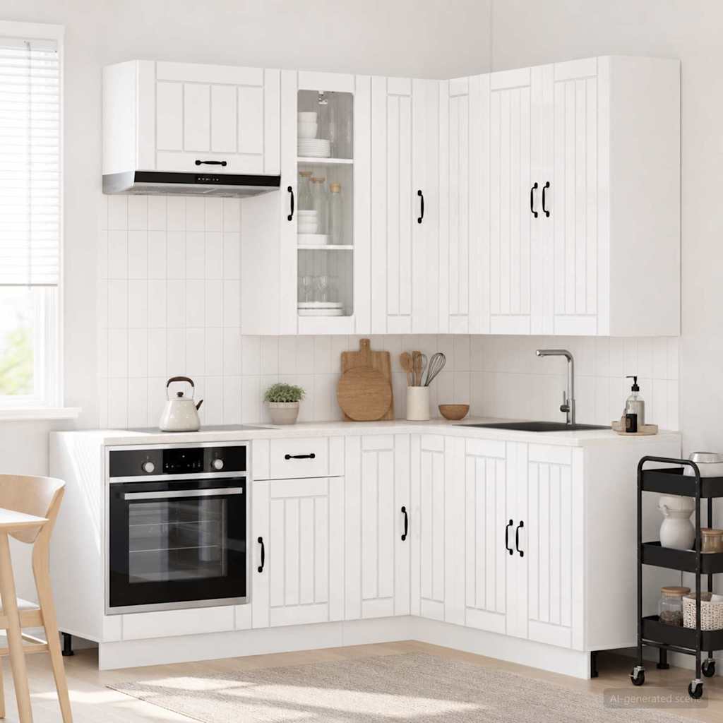 vidaXL Keukenblok LUCCA 8 pcs Wit Bewerkt hout