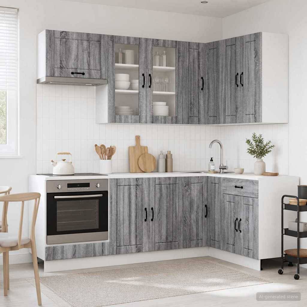 vidaXL Keukenblok LUCCA 8 pcs Wit Bewerkt hout