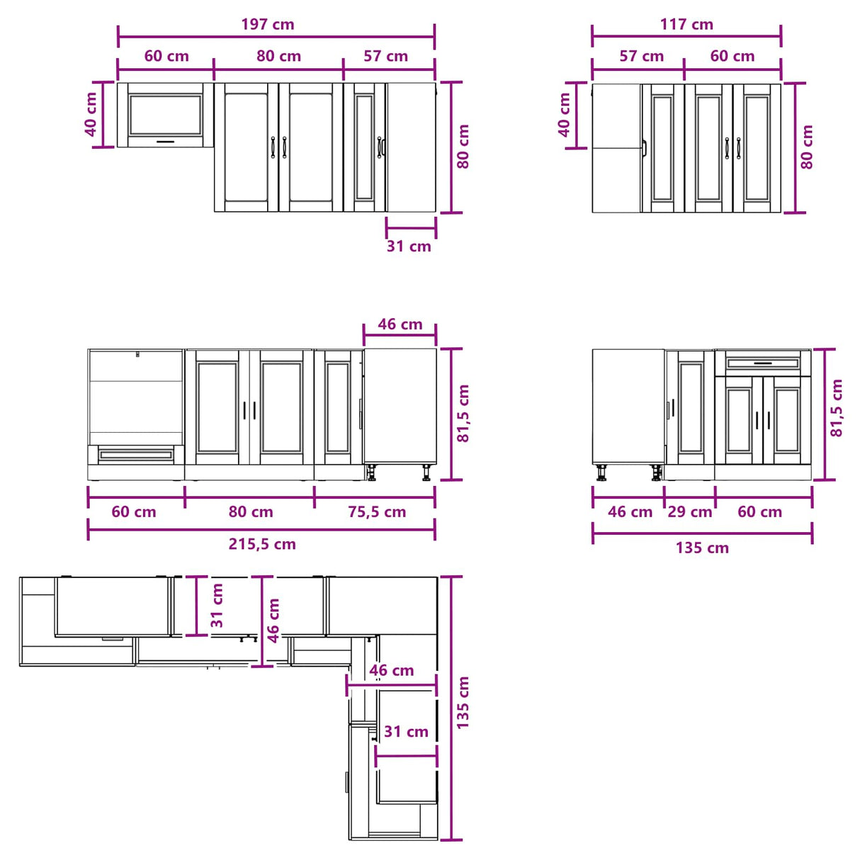 vidaXL Keukenblok PORTO 8 pcs Wit Bewerkt hout