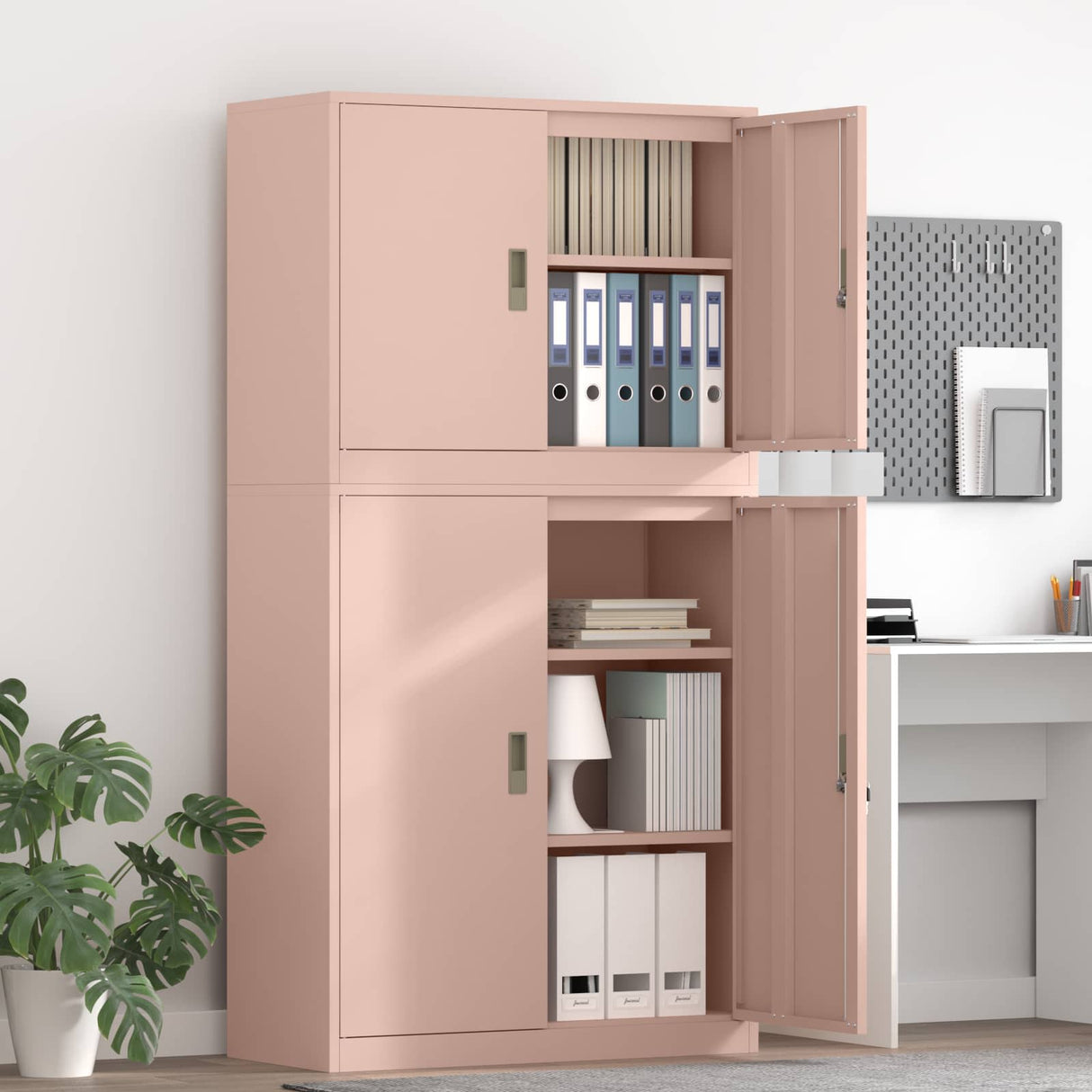vidaXL Storage Cabinet 2 pcs Pink 90 x 40 x 160 cm Steel Lockable