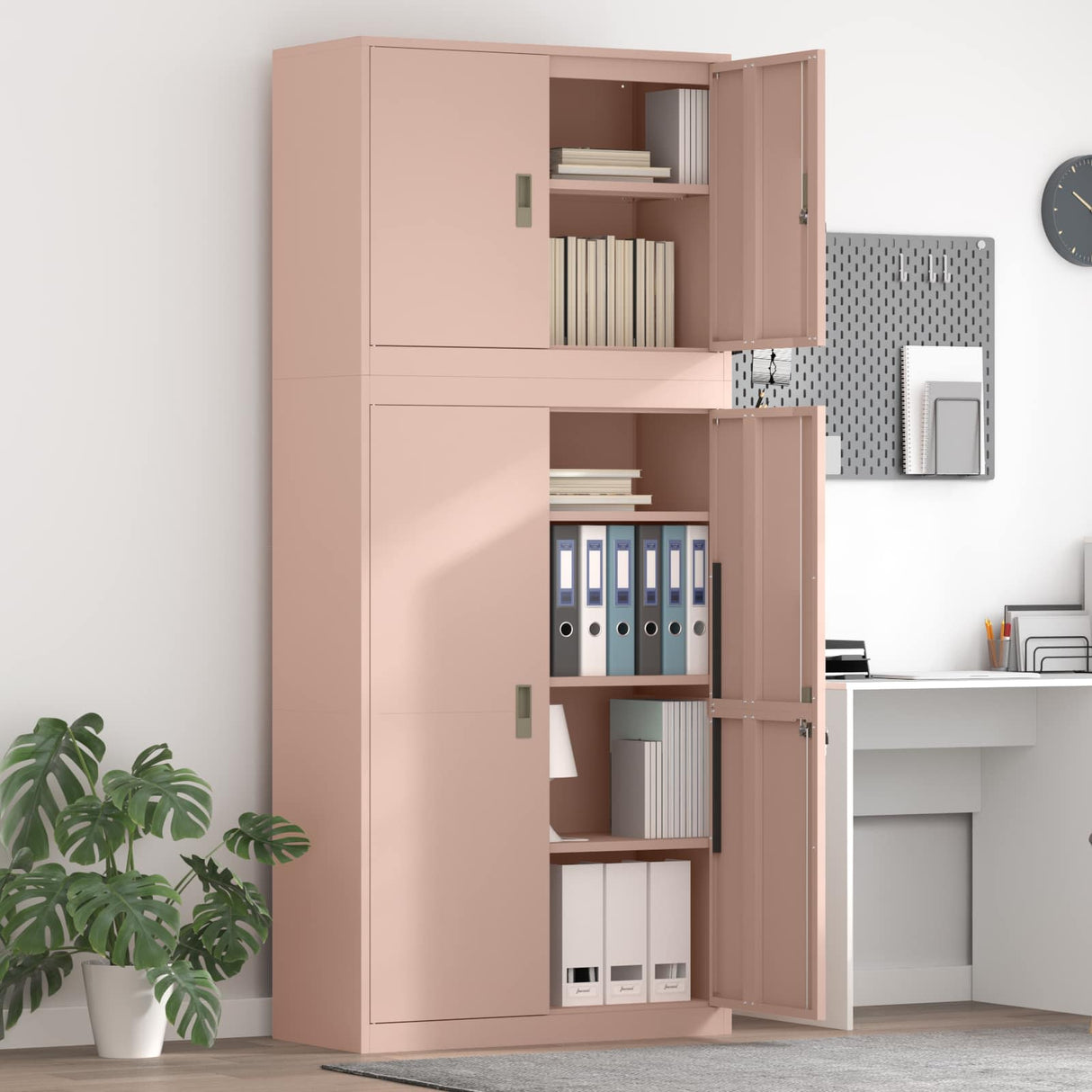 vidaXL Storage Cabinet 2 pcs Pink 90 x 40 x 160 cm Steel Lockable