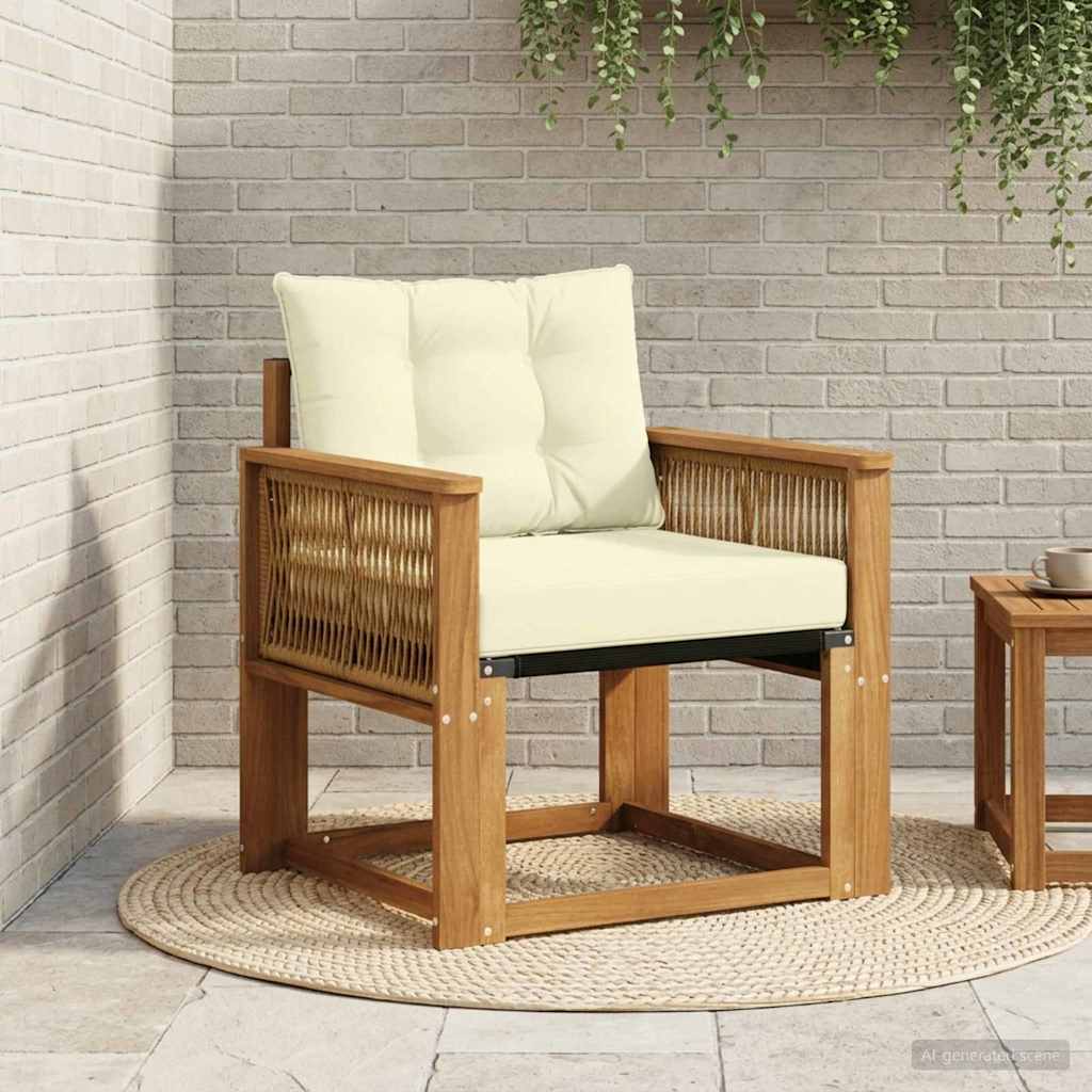 vidaXL Buitensofa Massief Acaciahout en Textilene Natuurlijk en Crème