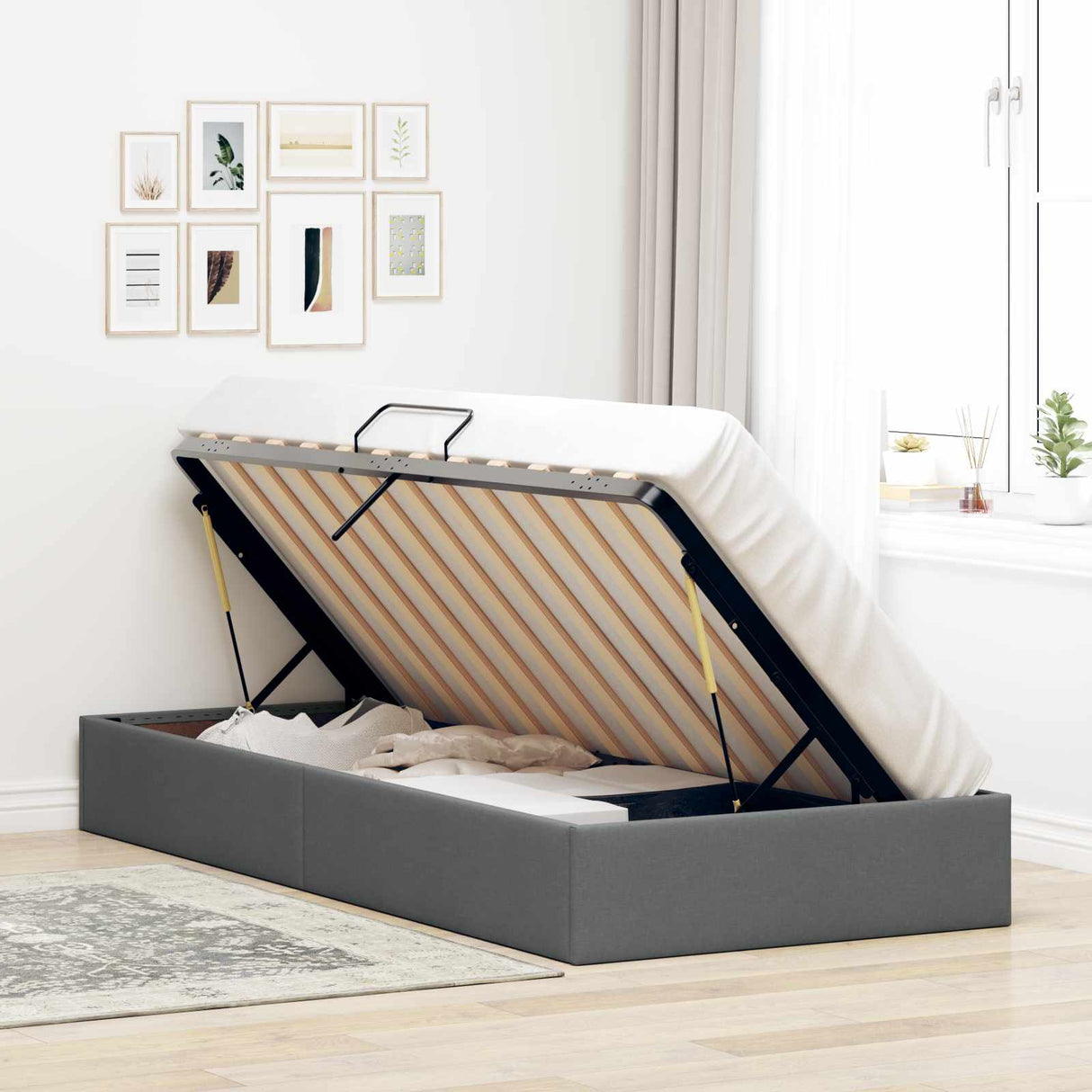 vidaXL Ottoman Bedframe met opslag Lichtgrijs 90 x 190 cm Stof