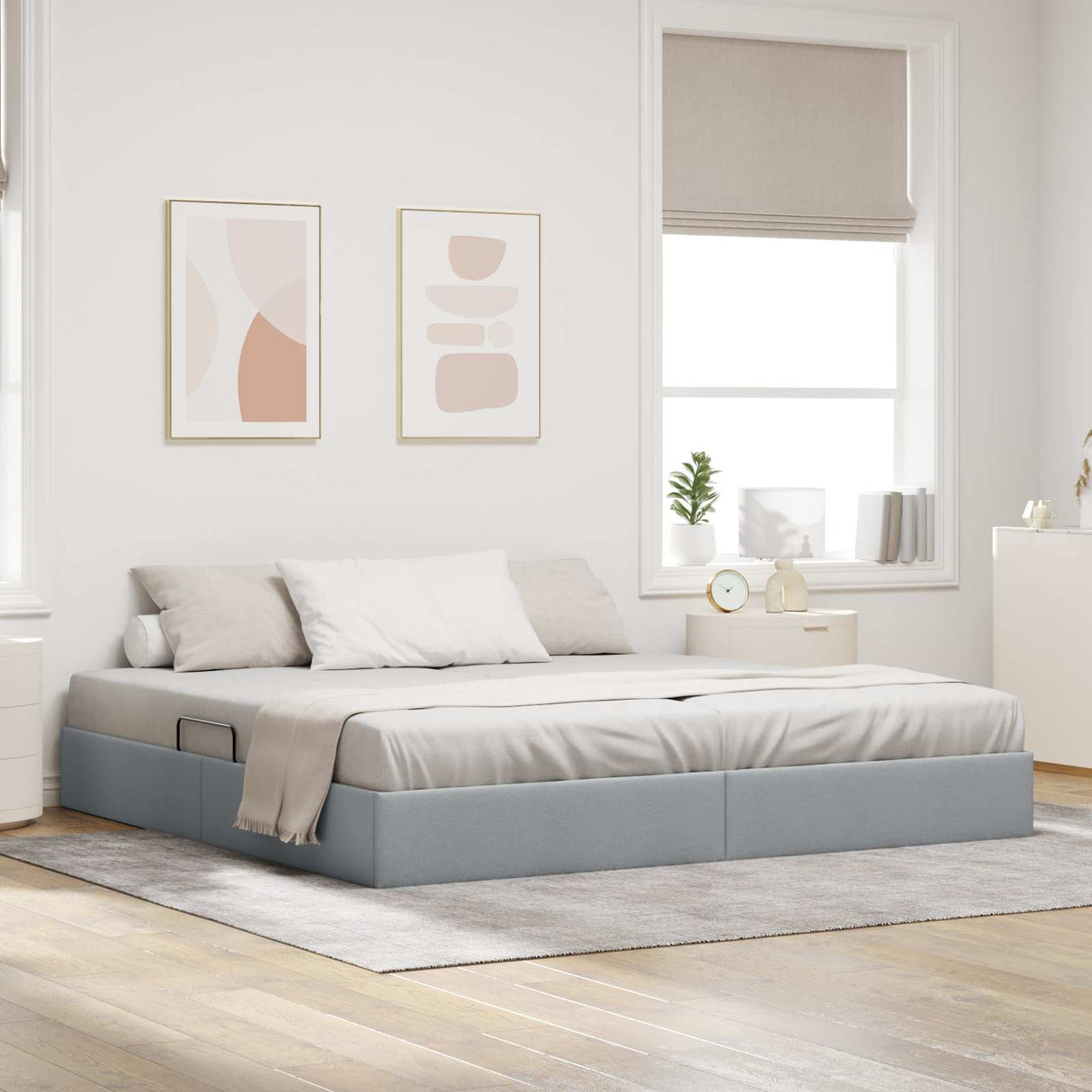 vidaXL Ottoman Bedframe met opslag Lichtgrijs 90 x 190 cm Stof