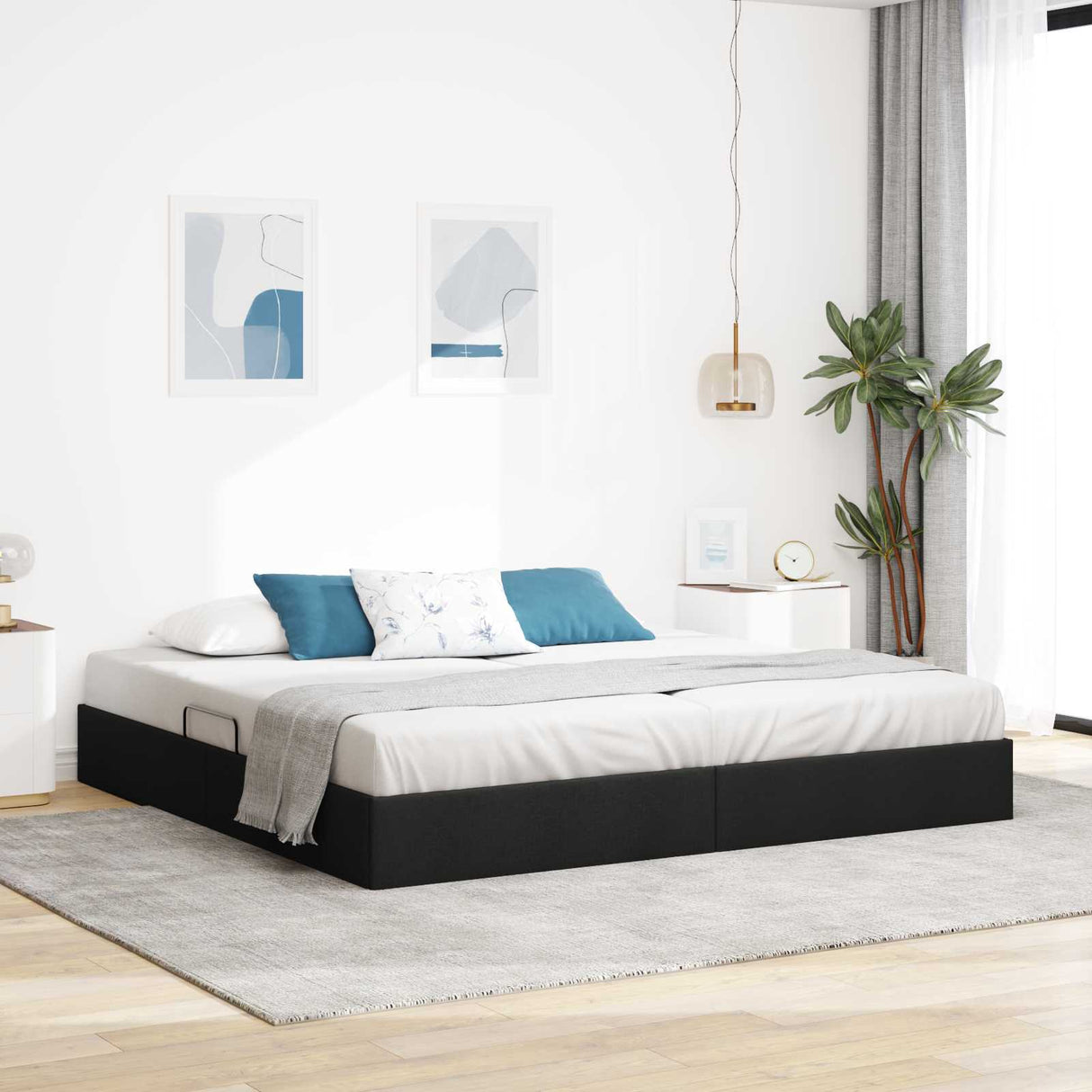 vidaXL Ottoman Bedframe met opslag Lichtgrijs 90 x 190 cm Stof