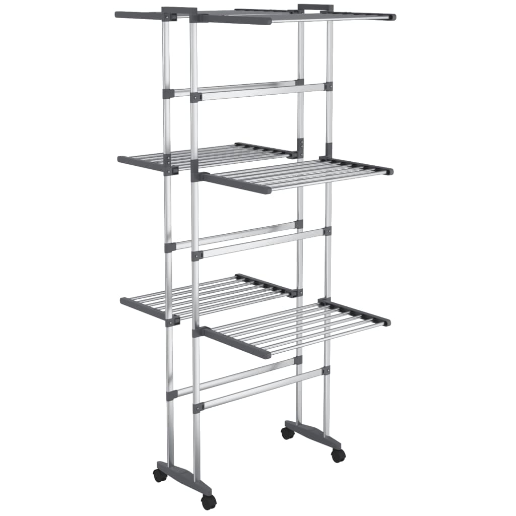 vidaXL Droogrek 3-laags met wieltjes 60x70x129 cm zilverkleurig