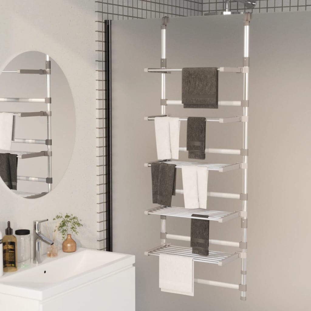 vidaXL Handdoekenrek met haken 56x16x72 cm aluminium zilverkleurig