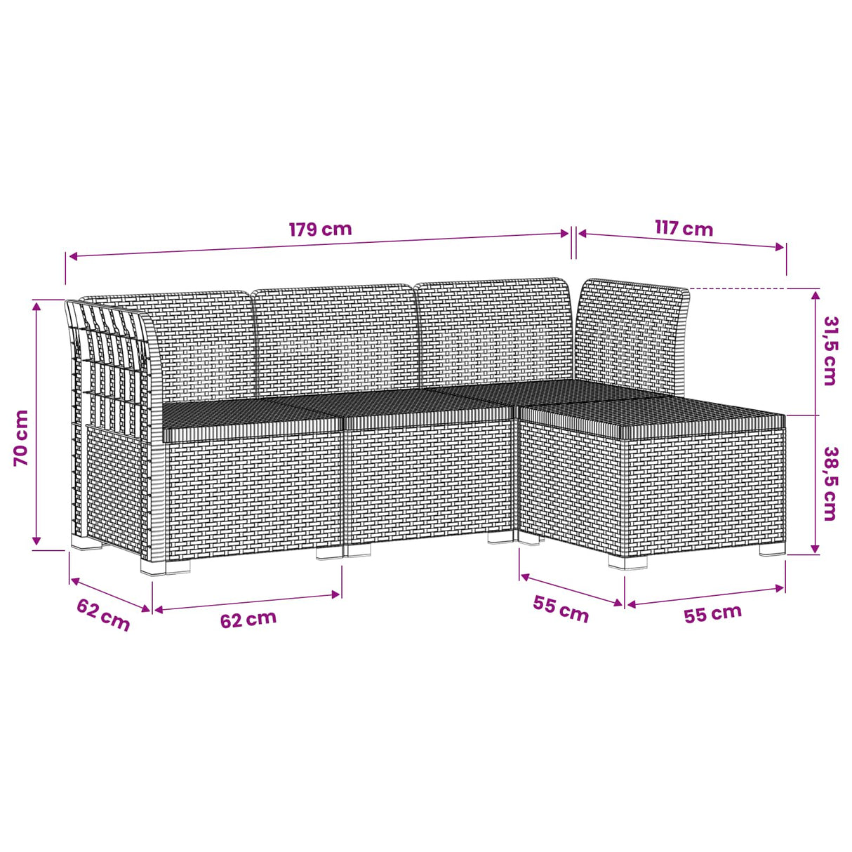 vidaXL 4-Seater Garden Sofa Rattan Look PP Anthracite