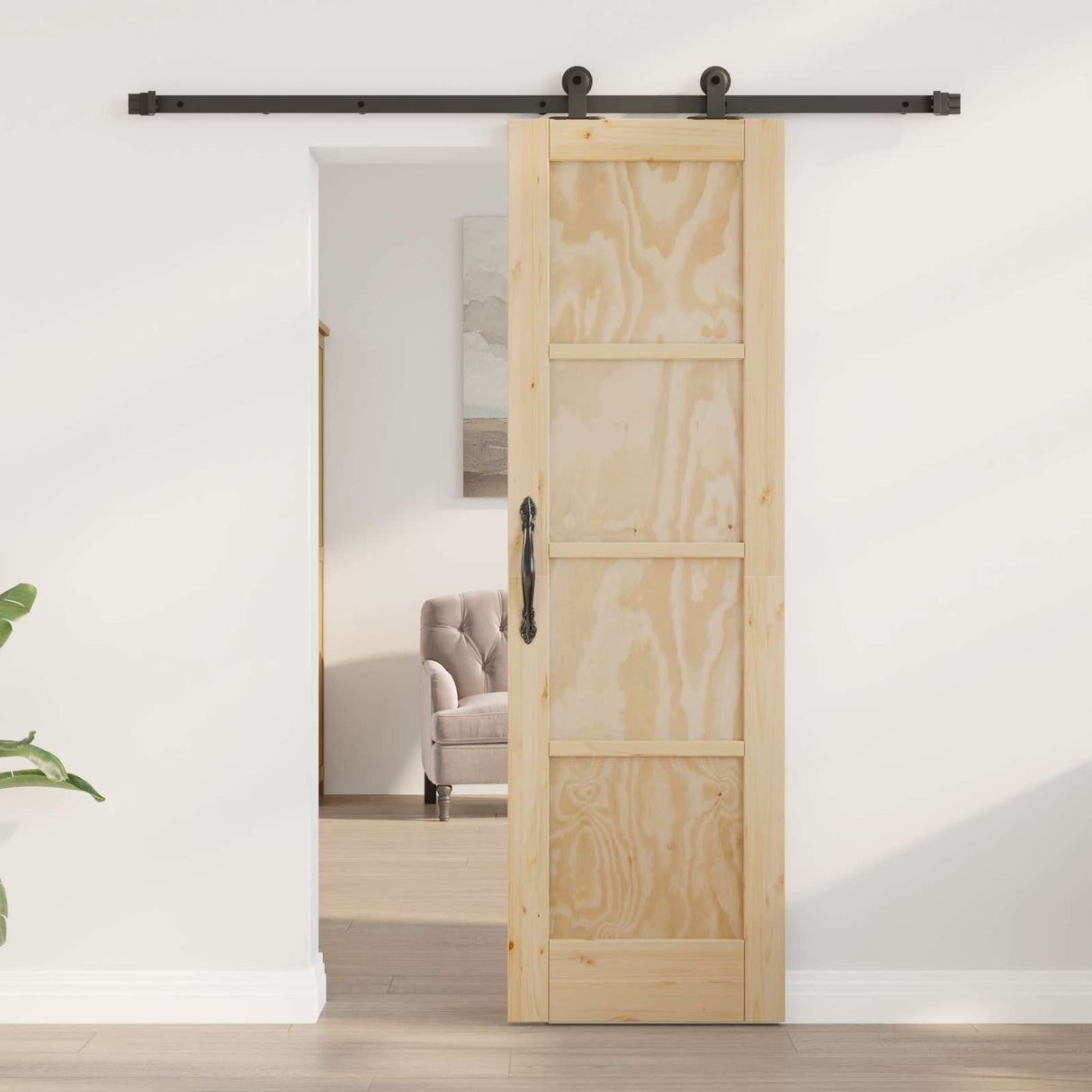 vidaXL Schuifdeur Naturel en Zwart 61 x 198,5 cm Massief grenenhout